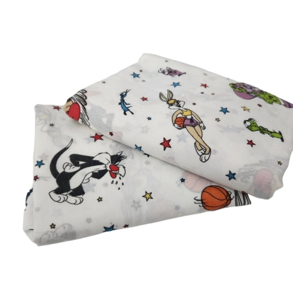 Vintage 1996 Space Jam Twin Sheet Set Warner Brother Bugs Bunny Daffy Duck Taz